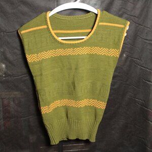 Vintage 70s Olive Green & Yellow Knit Top XS